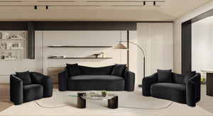Meridian Furniture Destin Curved Velvet Loveseat with Plush Cushions and Sculpted Frame for Modern Living Rooms Black 44052Black-L