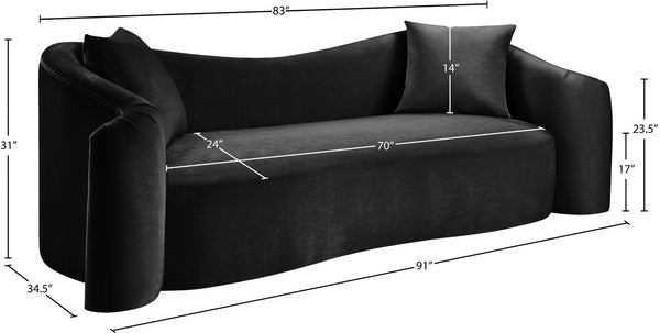 Meridian Furniture Destin Curved Velvet Sofa with Plush Deep Cushions for Modern Living Room Style and Comfort Black 44052Black-S