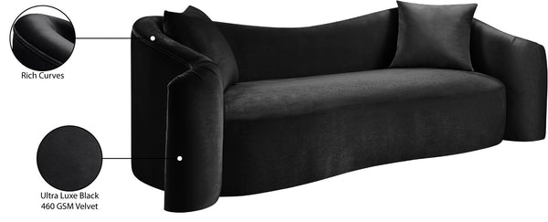 Meridian Furniture Destin Curved Velvet Sofa with Plush Deep Cushions for Modern Living Room Style and Comfort Black 44052Black-S