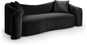 Meridian Furniture Destin Curved Velvet Sofa with Plush Deep Cushions for Modern Living Room Style and Comfort Black 44052Black-S