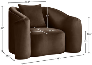 Meridian Furniture Destin Sculptural Velvet Accent Chair with Organic Curves for Modern Living Room Comfort Brown 44052Brown-C