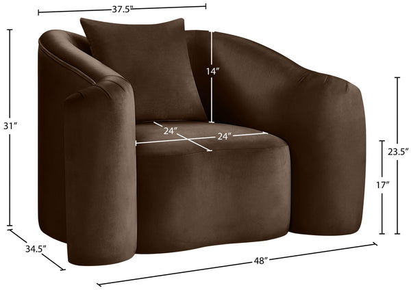 Meridian Furniture Destin Sculptural Velvet Accent Chair with Organic Curves for Modern Living Room Comfort Brown 44052Brown-C