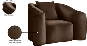 Meridian Furniture Destin Sculptural Velvet Accent Chair with Organic Curves for Modern Living Room Comfort Brown 44052Brown-C