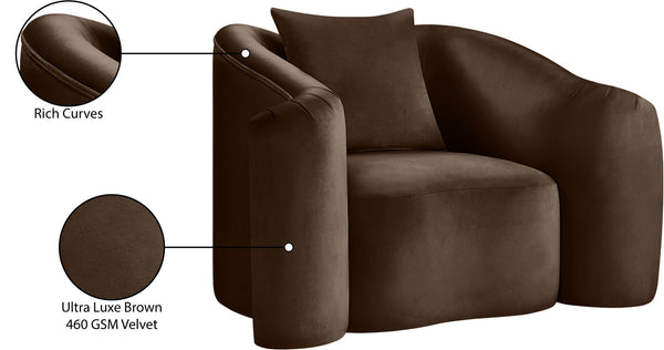 Meridian Furniture Destin Sculptural Velvet Accent Chair with Organic Curves for Modern Living Room Comfort Brown 44052Brown-C