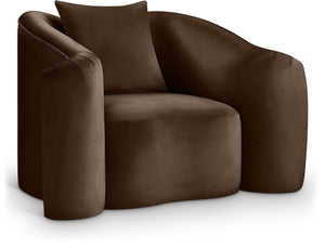 Meridian Furniture Destin Sculptural Velvet Accent Chair with Organic Curves for Modern Living Room Comfort Brown 44052Brown-C