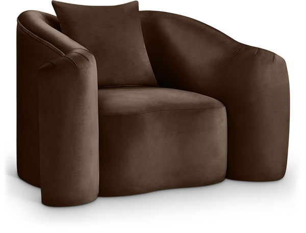 Meridian Furniture Destin Sculptural Velvet Accent Chair with Organic Curves for Modern Living Room Comfort Brown 44052Brown-C
