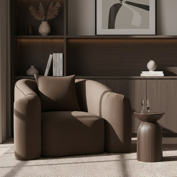 Meridian Furniture Destin Sculptural Velvet Accent Chair with Organic Curves for Modern Living Room Comfort Brown 44052Brown-C
