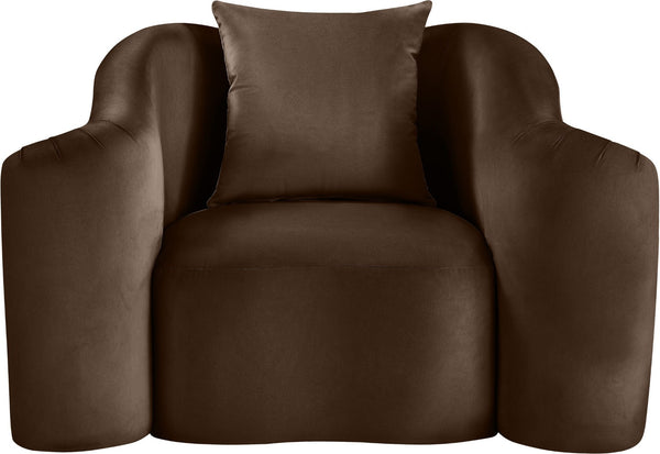 Meridian Furniture Destin Sculptural Velvet Accent Chair with Organic Curves for Modern Living Room Comfort Brown 44052Brown-C
