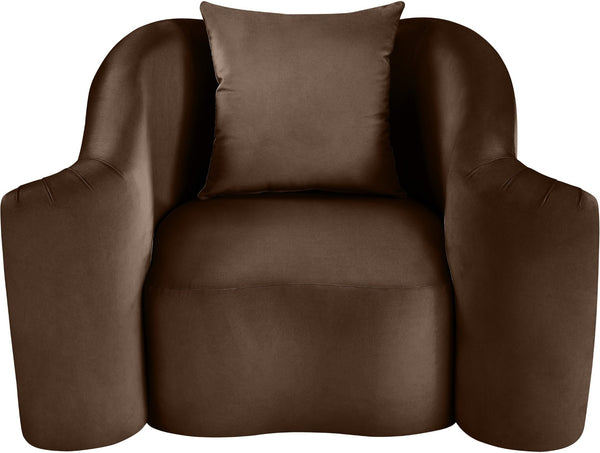 Meridian Furniture Destin Sculptural Velvet Accent Chair with Organic Curves for Modern Living Room Comfort Brown 44052Brown-C