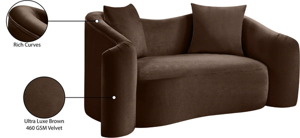 Meridian Furniture Destin Curved Velvet Loveseat with Plush Cushions and Sculpted Frame for Modern Living Rooms Brown 44052Brown-L
