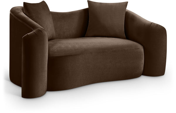 Meridian Furniture Destin Curved Velvet Loveseat with Plush Cushions and Sculpted Frame for Modern Living Rooms Brown 44052Brown-L