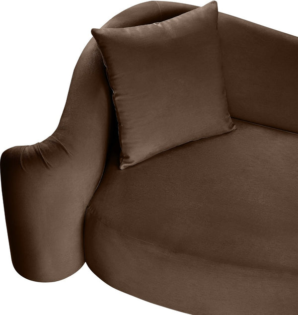 Meridian Furniture Destin Curved Velvet Loveseat with Plush Cushions and Sculpted Frame for Modern Living Rooms Brown 44052Brown-L