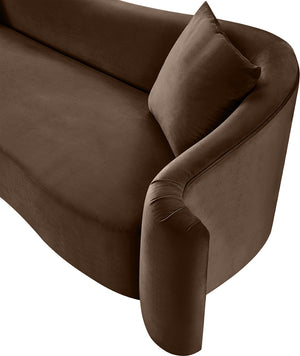 Meridian Furniture Destin Curved Velvet Loveseat with Plush Cushions and Sculpted Frame for Modern Living Rooms Brown 44052Brown-L