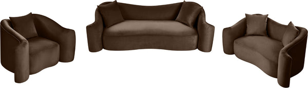 Meridian Furniture Destin Curved Velvet Loveseat with Plush Cushions and Sculpted Frame for Modern Living Rooms Brown 44052Brown-L