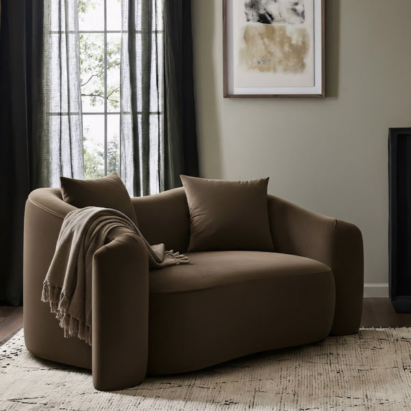 Meridian Furniture Destin Curved Velvet Loveseat with Plush Cushions and Sculpted Frame for Modern Living Rooms Brown 44052Brown-L