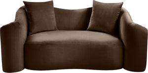Meridian Furniture Destin Curved Velvet Loveseat with Plush Cushions and Sculpted Frame for Modern Living Rooms Brown 44052Brown-L