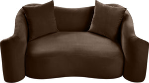 Meridian Furniture Destin Curved Velvet Loveseat with Plush Cushions and Sculpted Frame for Modern Living Rooms Brown 44052Brown-L