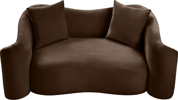Meridian Furniture Destin Curved Velvet Loveseat with Plush Cushions and Sculpted Frame for Modern Living Rooms Brown 44052Brown-L