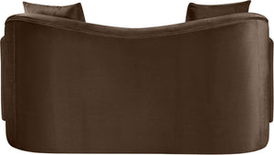 Meridian Furniture Destin Curved Velvet Loveseat with Plush Cushions and Sculpted Frame for Modern Living Rooms Brown 44052Brown-L