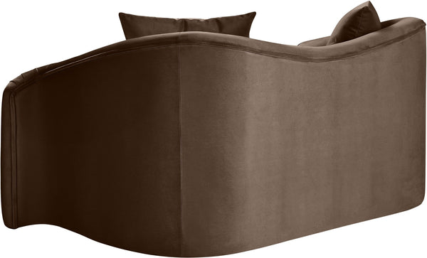 Meridian Furniture Destin Curved Velvet Loveseat with Plush Cushions and Sculpted Frame for Modern Living Rooms Brown 44052Brown-L