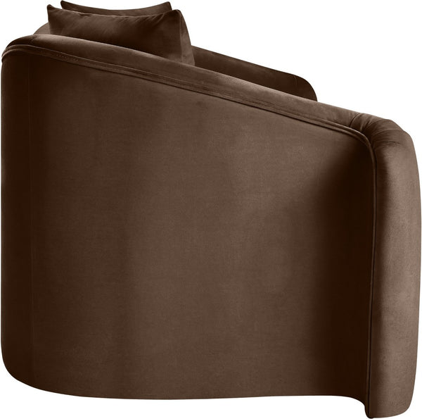 Meridian Furniture Destin Curved Velvet Loveseat with Plush Cushions and Sculpted Frame for Modern Living Rooms Brown 44052Brown-L