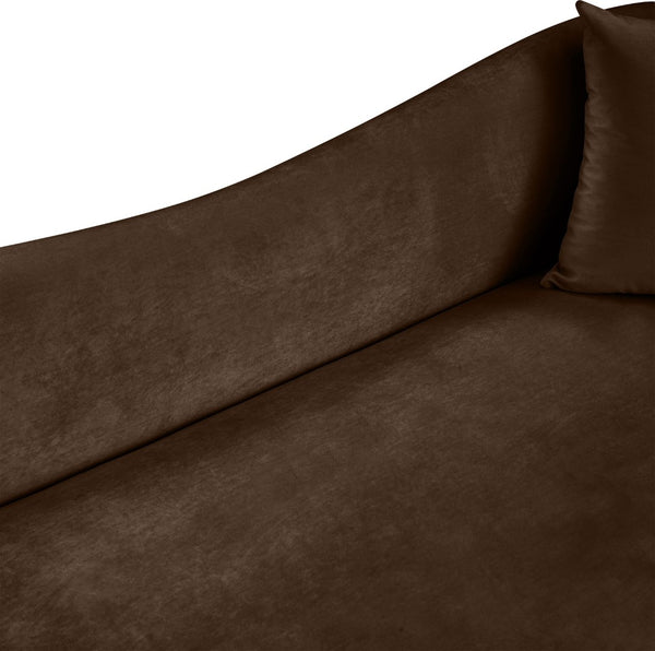 Meridian Furniture Destin Curved Velvet Loveseat with Plush Cushions and Sculpted Frame for Modern Living Rooms Brown 44052Brown-L