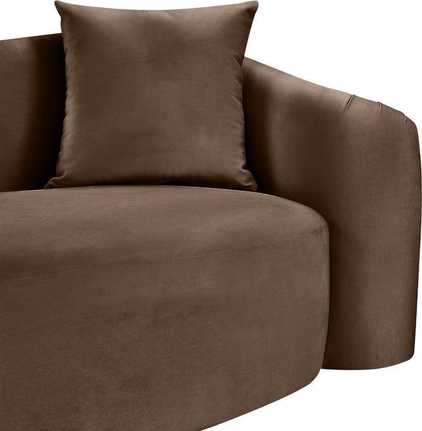 Meridian Furniture Destin Curved Velvet Loveseat with Plush Cushions and Sculpted Frame for Modern Living Rooms Brown 44052Brown-L