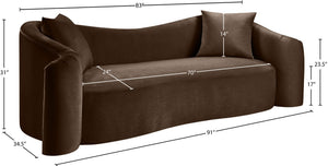 Meridian Furniture Destin Curved Velvet Sofa with Plush Deep Cushions for Modern Living Room Style and Comfort Brown 44052Brown-S