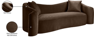 Meridian Furniture Destin Curved Velvet Sofa with Plush Deep Cushions for Modern Living Room Style and Comfort Brown 44052Brown-S