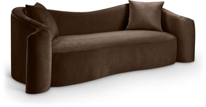 Meridian Furniture Destin Curved Velvet Sofa with Plush Deep Cushions for Modern Living Room Style and Comfort Brown 44052Brown-S
