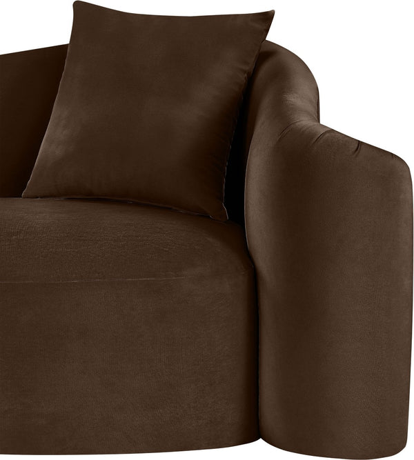Meridian Furniture Destin Curved Velvet Sofa with Plush Deep Cushions for Modern Living Room Style and Comfort Brown 44052Brown-S