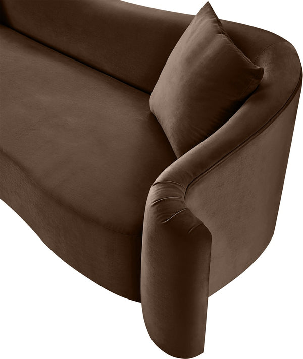 Meridian Furniture Destin Curved Velvet Sofa with Plush Deep Cushions for Modern Living Room Style and Comfort Brown 44052Brown-S
