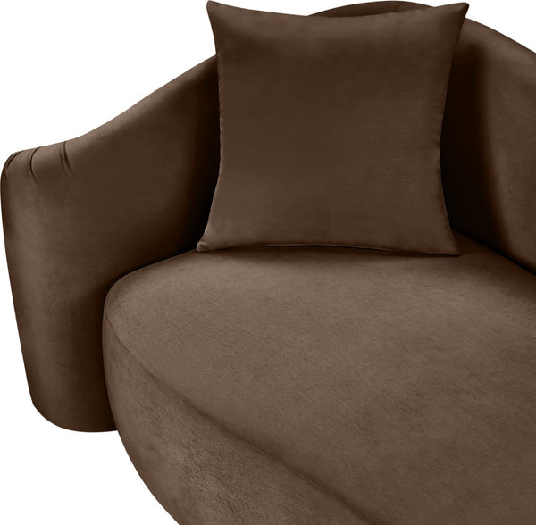 Meridian Furniture Destin Curved Velvet Sofa with Plush Deep Cushions for Modern Living Room Style and Comfort Brown 44052Brown-S