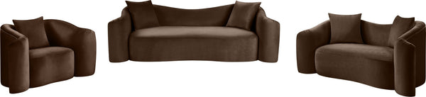 Meridian Furniture Destin Curved Velvet Sofa with Plush Deep Cushions for Modern Living Room Style and Comfort Brown 44052Brown-S