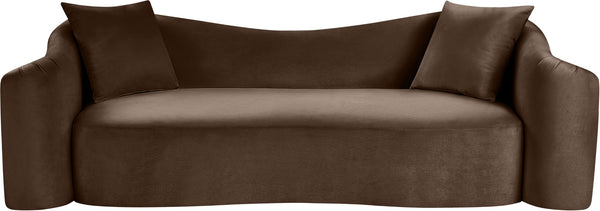 Meridian Furniture Destin Curved Velvet Sofa with Plush Deep Cushions for Modern Living Room Style and Comfort Brown 44052Brown-S