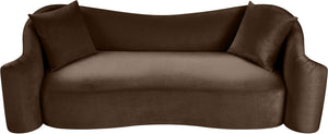 Meridian Furniture Destin Curved Velvet Sofa with Plush Deep Cushions for Modern Living Room Style and Comfort Brown 44052Brown-S