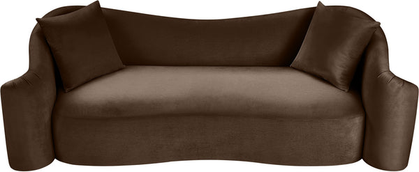 Meridian Furniture Destin Curved Velvet Sofa with Plush Deep Cushions for Modern Living Room Style and Comfort Brown 44052Brown-S