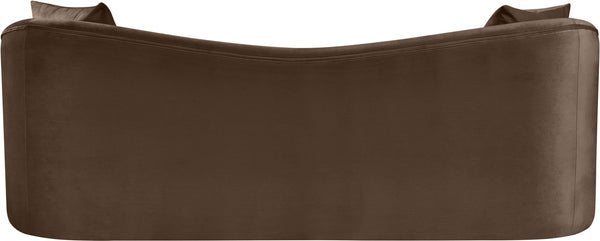 Meridian Furniture Destin Curved Velvet Sofa with Plush Deep Cushions for Modern Living Room Style and Comfort Brown 44052Brown-S