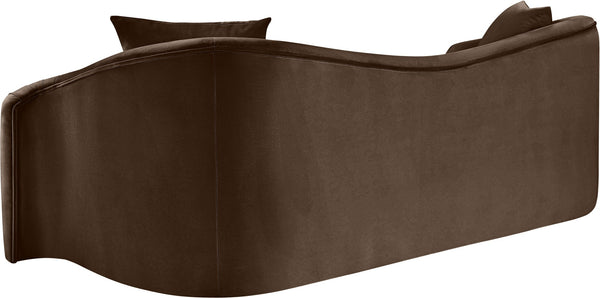 Meridian Furniture Destin Curved Velvet Sofa with Plush Deep Cushions for Modern Living Room Style and Comfort Brown 44052Brown-S