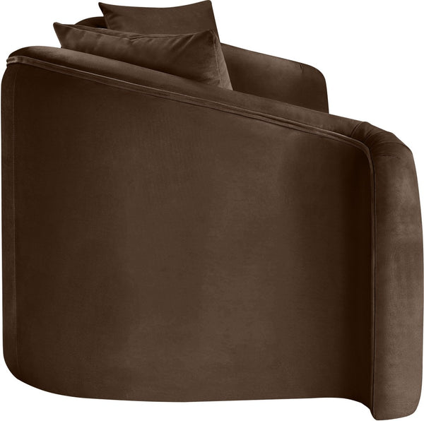 Meridian Furniture Destin Curved Velvet Sofa with Plush Deep Cushions for Modern Living Room Style and Comfort Brown 44052Brown-S