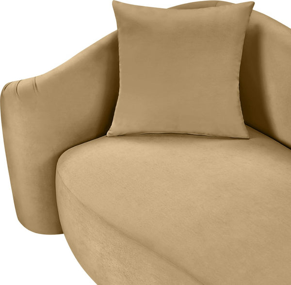 Meridian Furniture Destin Sculptural Velvet Accent Chair with Organic Curves for Modern Living Room Comfort Camel 44052Camel-C