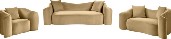 Meridian Furniture Destin Sculptural Velvet Accent Chair with Organic Curves for Modern Living Room Comfort Camel 44052Camel-C