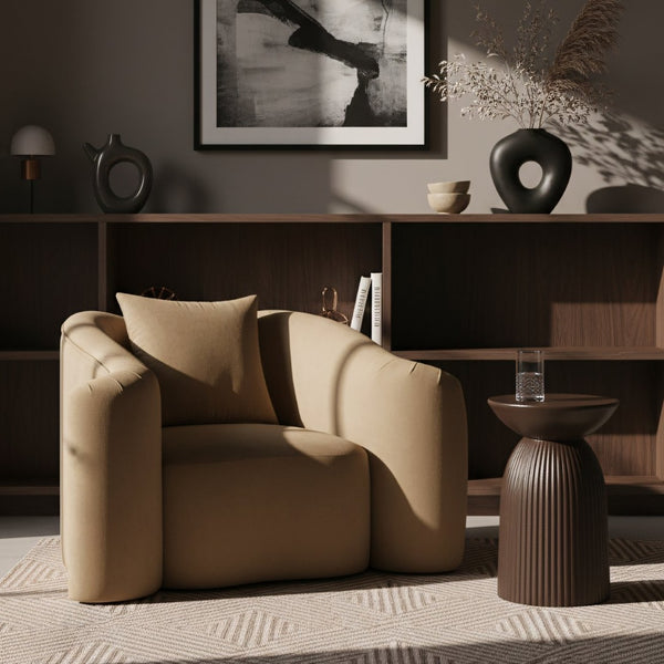 Meridian Furniture Destin Sculptural Velvet Accent Chair with Organic Curves for Modern Living Room Comfort Camel 44052Camel-C