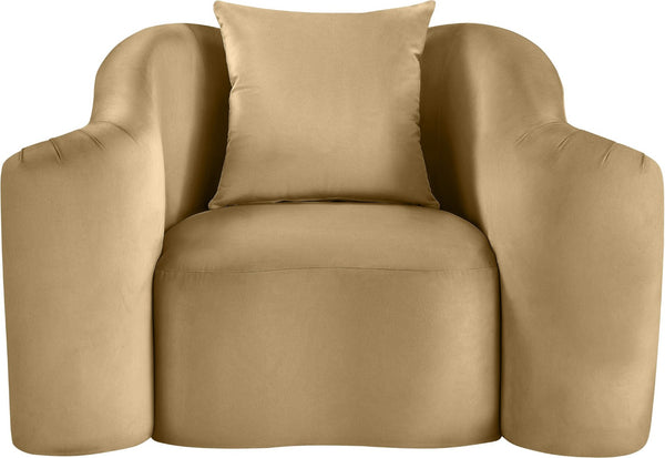Meridian Furniture Destin Sculptural Velvet Accent Chair with Organic Curves for Modern Living Room Comfort Camel 44052Camel-C