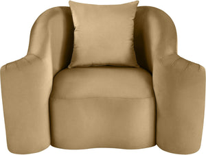 Meridian Furniture Destin Sculptural Velvet Accent Chair with Organic Curves for Modern Living Room Comfort Camel 44052Camel-C