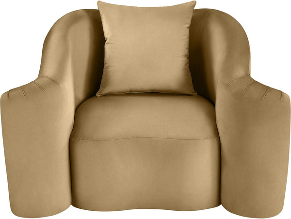 Meridian Furniture Destin Sculptural Velvet Accent Chair with Organic Curves for Modern Living Room Comfort Camel 44052Camel-C