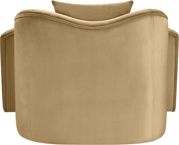 Meridian Furniture Destin Sculptural Velvet Accent Chair with Organic Curves for Modern Living Room Comfort Camel 44052Camel-C