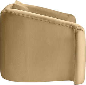 Meridian Furniture Destin Sculptural Velvet Accent Chair with Organic Curves for Modern Living Room Comfort Camel 44052Camel-C
