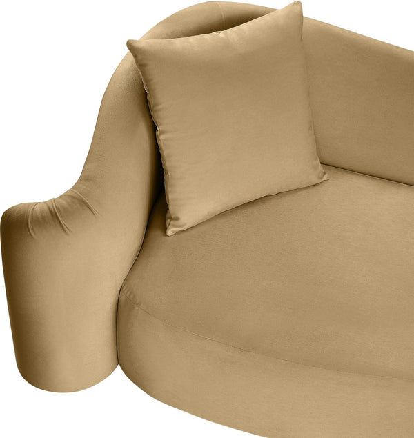 Meridian Furniture Destin Curved Velvet Loveseat with Plush Cushions and Sculpted Frame for Modern Living Rooms Camel 44052Camel-L