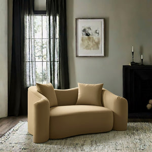 Meridian Furniture Destin Curved Velvet Loveseat with Plush Cushions and Sculpted Frame for Modern Living Rooms Camel 44052Camel-L
